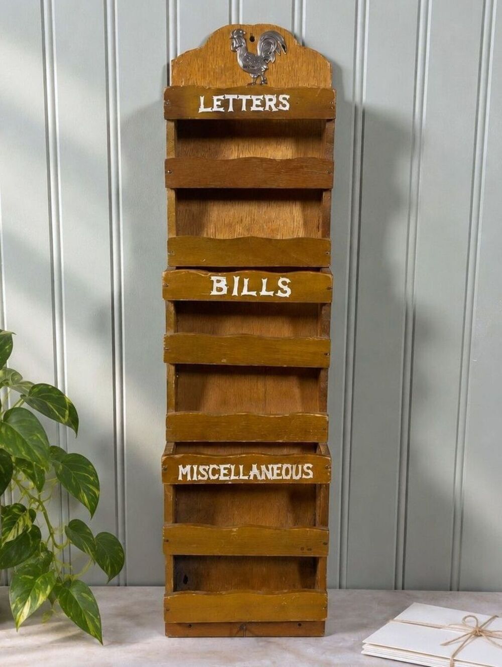 Vintage Rustic Wooden Wall Mail Organizer